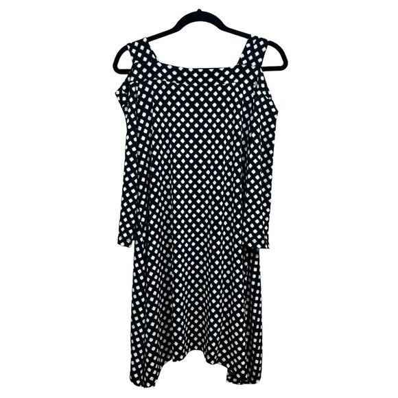 Chico's Womens Cold Shoulder Tunic Top Polka Dot 3/4 Sleeve high Low Hem Sz 0 - Picture 4 of 5